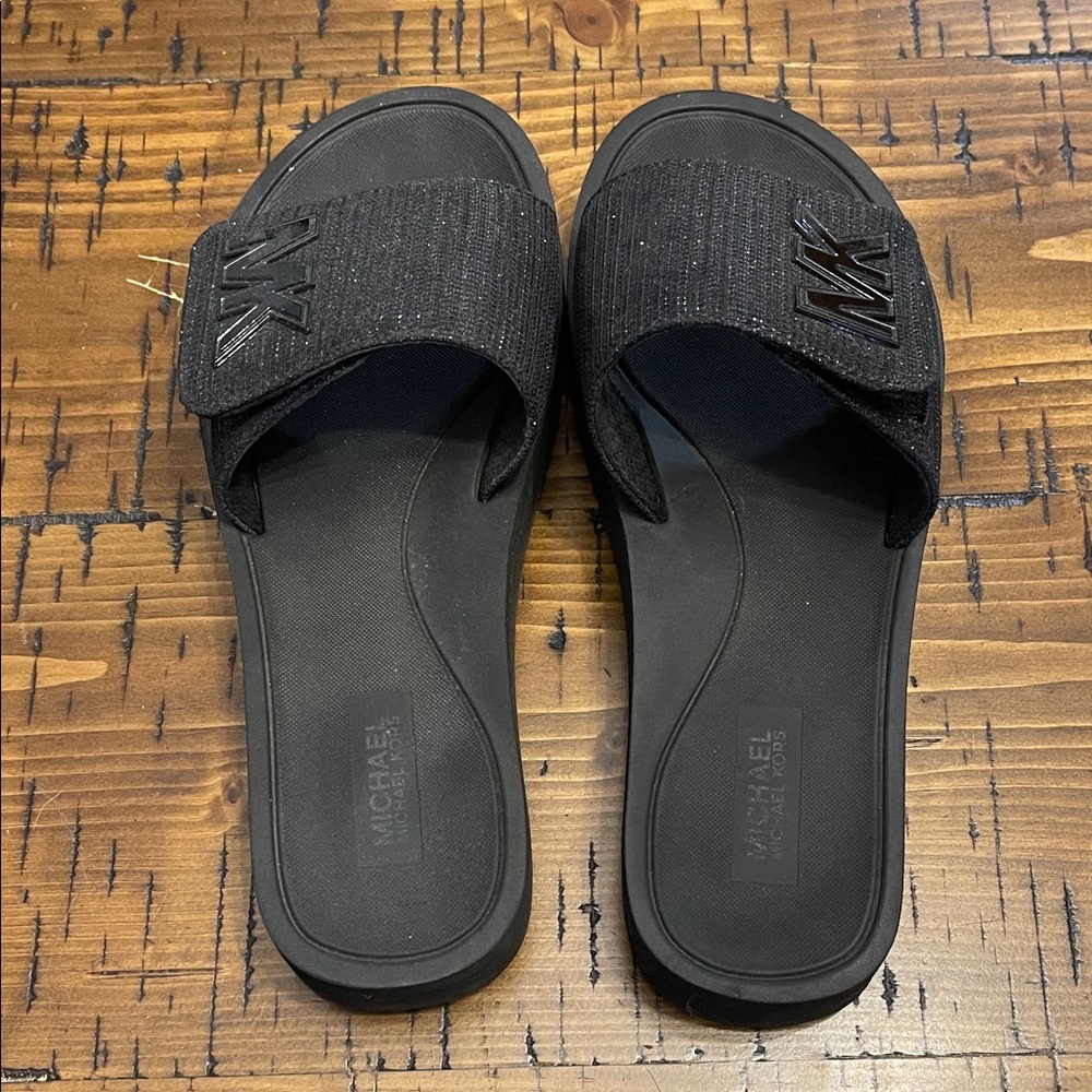 Michael Kors Black MK Logo Slide Sandals - Picture 2 of 3
